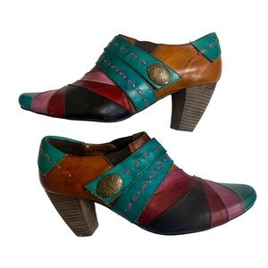 Elite by Corkys Multicolour Classic Leather Sawtooth Slip On Heels Booties Sz 11